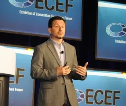Greg Topalian, senior vice president of Reed Exhibitions, onstage at ECEF. Exhibition & Convention Executives Forum Scores Record-breaking Crowd in D.C. alt