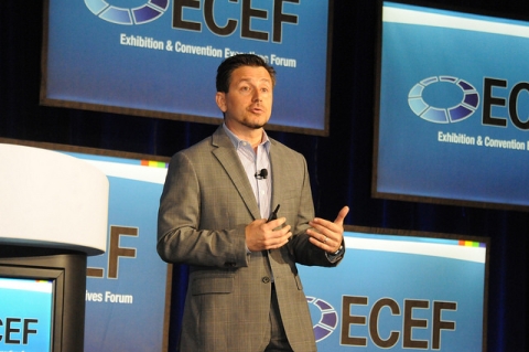 Greg Topalian, senior vice president of Reed Exhibitions, onstage at ECEF. Exhibition & Convention Executives Forum Scores Record-breaking Crowd in D.C. alt