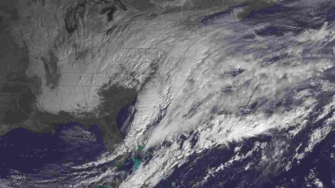 National Oceanic and Atmospheric Administration image of storm bearing down on Northeast.