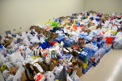 Helen Brett collects donations for Louisiana flood victims.